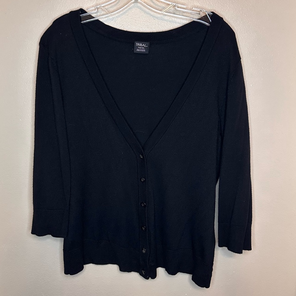 Tribal Women’s V-neck Cardigan Sweater Size XL Black